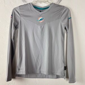 Nike Dri Fit NFL On‎ Field Apparel Shirt Knit Top Tee V Neck Miami Dolphins Grey